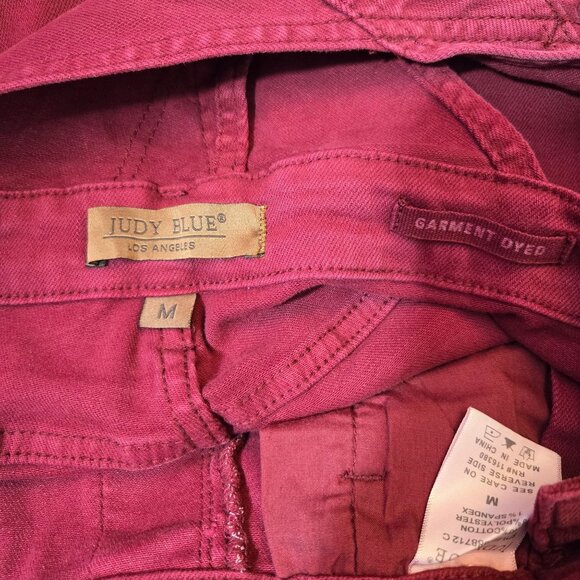 Judy Blue Garment Dyed Boyfriend Double Cuff Overalls M Maroon Streetwear NWT - Picture 9 of 15